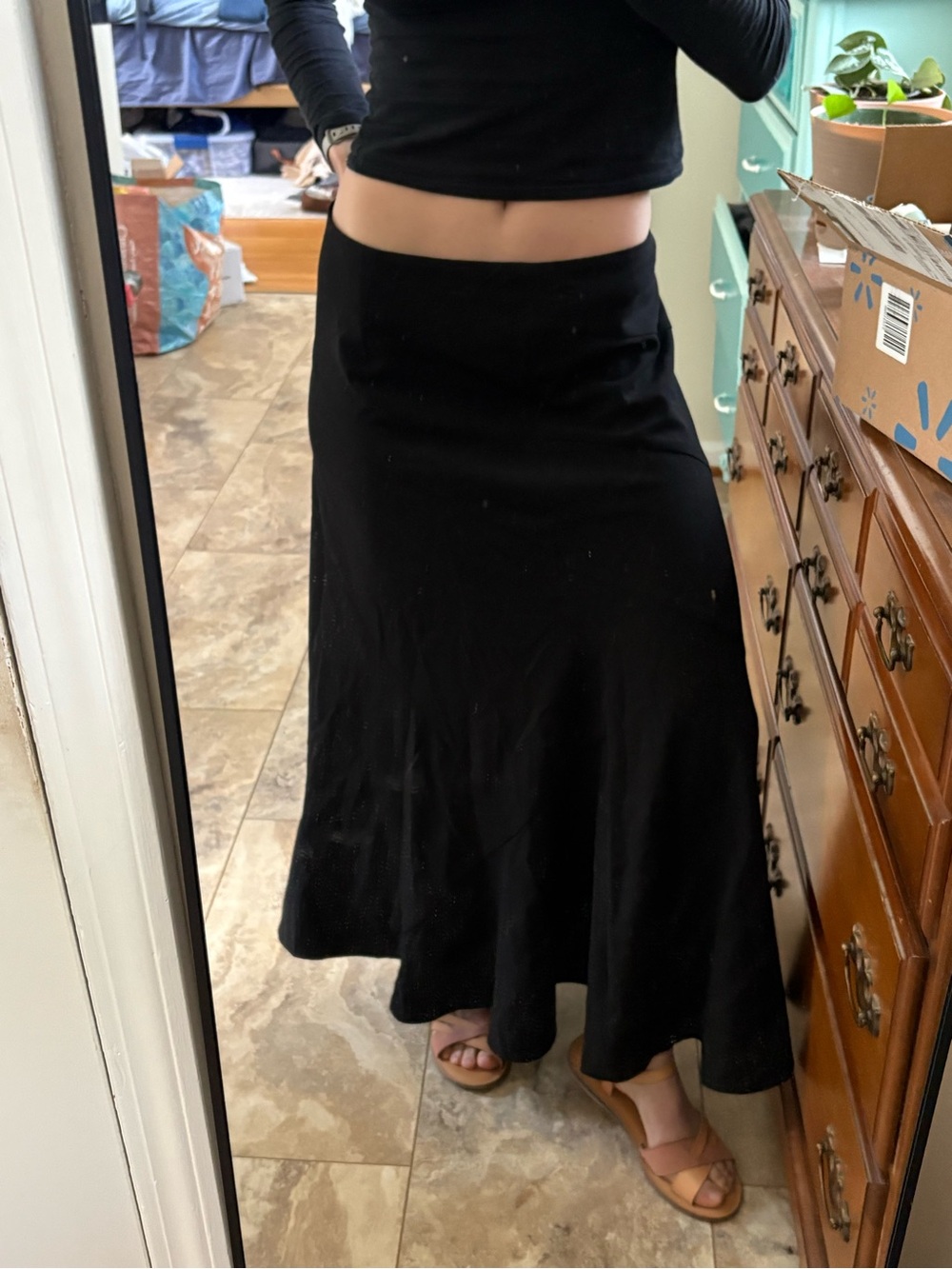Darjoni Vintage Style Black A-Line Maxi Skirt Size 10 Flowy Low Rise